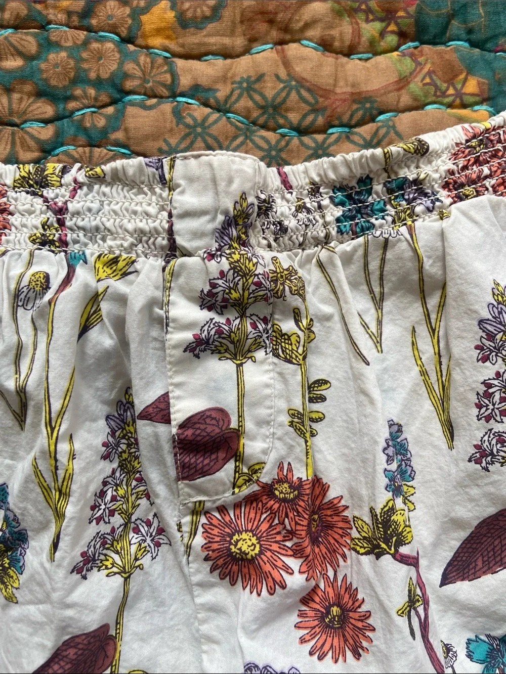 Anthropologie White Floral-Print Elastic Waist Cotton Shorts XXS